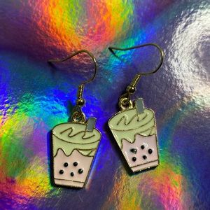Cute Strawberry milk tea Boba earrings 🍓